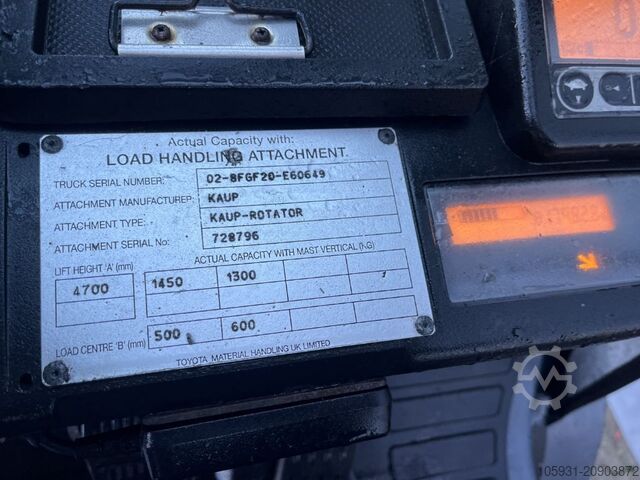 LPG Forklifts Toyota 8FGF20