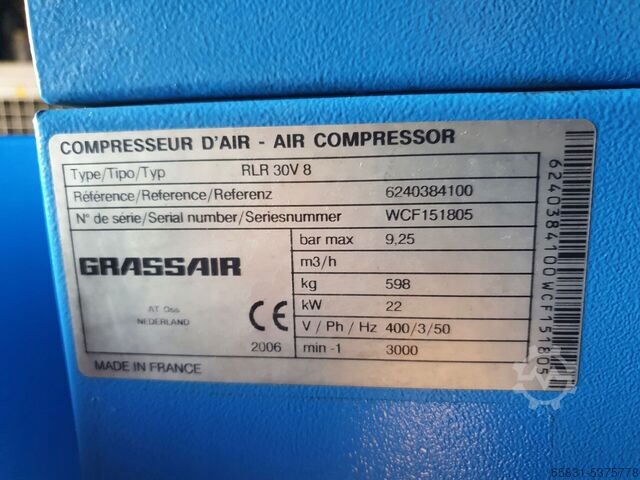 SCHRAUBENKOMPRESSOR GRASSAIR RLR 30 22 KW GRASSAIR RLR 30 V8