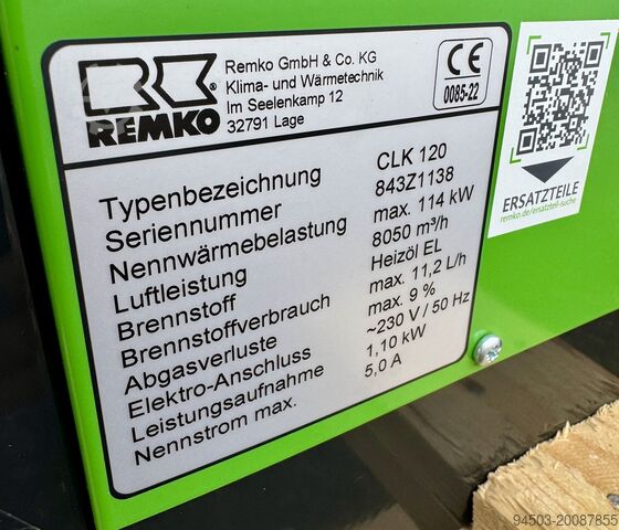 Warm air heater, workshop stove, hall heating Remko CLK 120 mit Ölbrenner