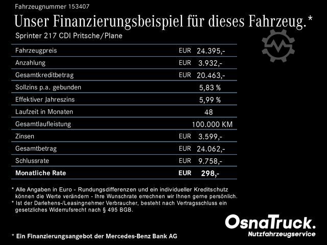 Van MERCEDES-BENZ Sprinter 217 CDI Pritsche/Plane Klima, AHK, MBUX