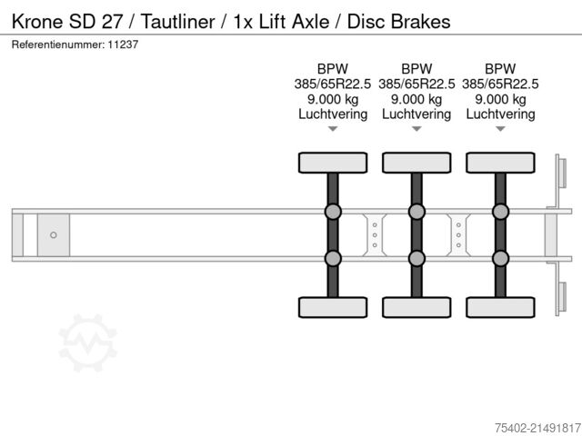 Curtain sided Krone SD 27 / Tautliner / 1x Lift Axle / Disc Brakes