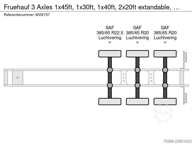 Container transport Fruehauf 3 Axles 1x45ft, 1x30ft, 1x40ft, 2x20ft  extanda...