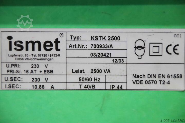 Einphasen-Trenn-Transformator 230 V ismet KSTK 2500