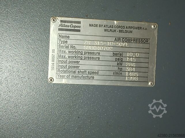 Schraubenkompressor Schraubenverdichter Atlas Copco 6000V ZR 315-10-50/E