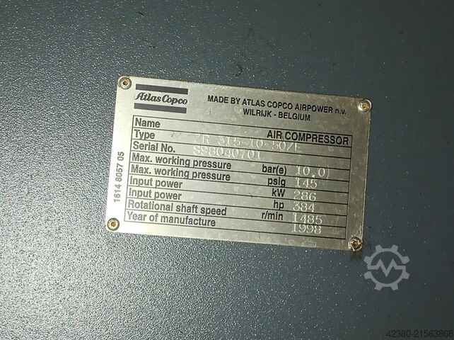 Schraubenkompressor Schraubenverdichter Atlas Copco 6000V ZR 315-10-50/E