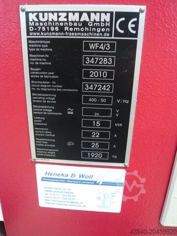 Fräsmaschine Kunzmann WF4/3 TNC320 wenig Betriebsstunden
