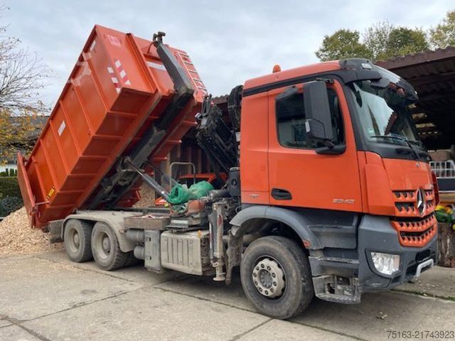 Roll-off tipper truck MERCEDES-BENZ Arocs 2643 L 6x4 Abrollkipper mit Kran Funk+Grei