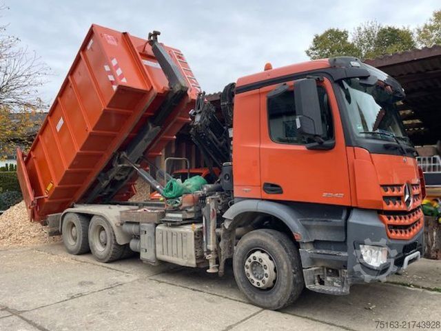 Truck mounted crane MERCEDES-BENZ Arocs 2643 L 6x4 Abrollkipper mit Kran Funk+Grei