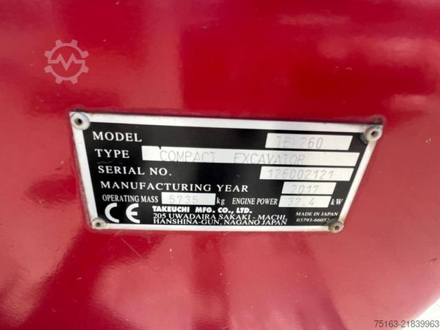 Mini excavator TAKEUCHI TB 260 Minibagger Powertilt+Löffel nur 1957h
