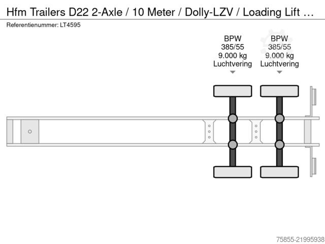 Curtain sided Hfm Trailers D22 2-Axle / 10 Meter / Dolly-LZV / Loading Lift