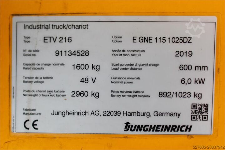 Reachtruck Jungheinrich ETV 216 1025 DZ