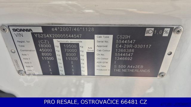 Volume tractor unit SCANIA S500 N323 NGS TOPLINE MEGA EURO 6 + VLUFT