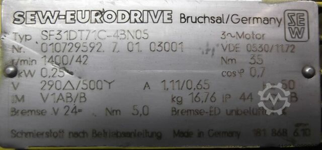 Getriebemotor 0,25 kW 42 U/min SEW-EURODRIVE SF31DT71C-4BN05
