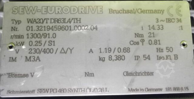 Gear motor 0.25 kW 91 rpm SEW-EURODRIVE R17DR63LA/TF