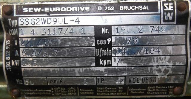 Getriebemotor 1,5 kW 164 U/min SEW-EURODRIVE SSG2WD90L-4