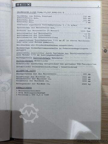 Breithobelmaschine Rex Homs 860 Dickenhobelmaschine