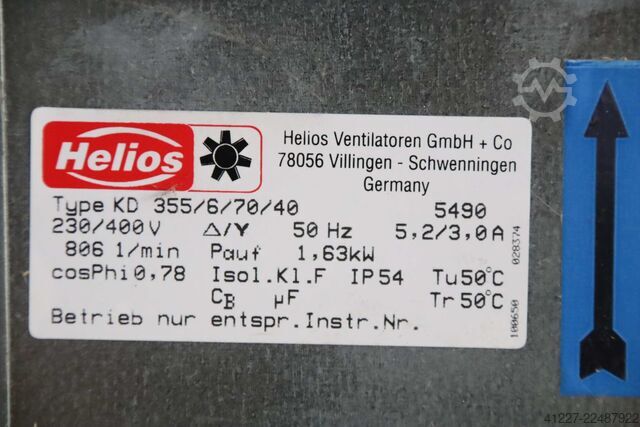 Duct fan 1,631 kW 806 rpm Helios KD 355/6/70/40