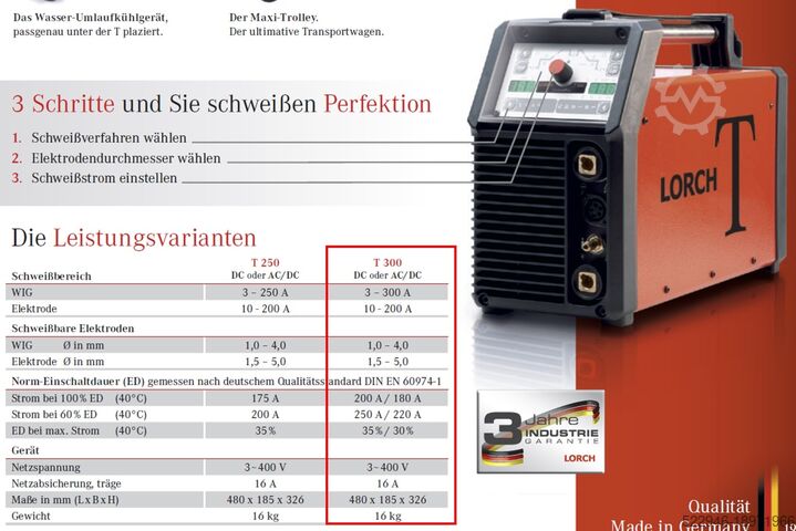 Mobile TIG inverter welding system Lorch Schweißtechnik T-PRO 300 DC