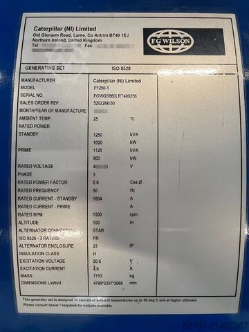 Aggregat FG Wilson P1250-1 -  1250 kVA Open Genset - DPX-16028-O