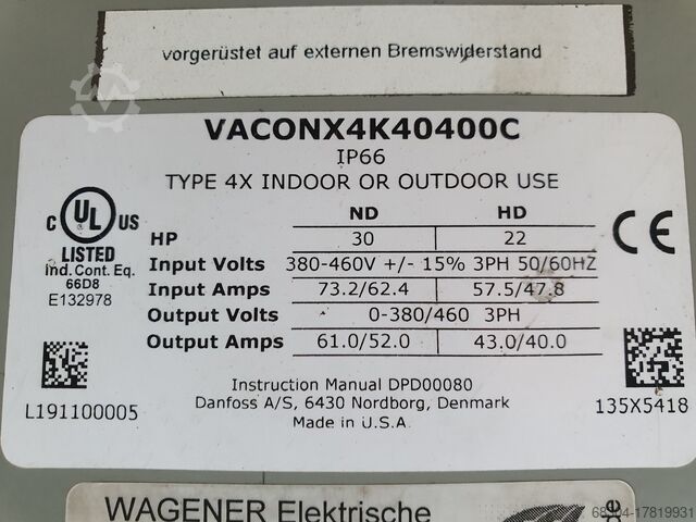 INVERTER FREQUENCY CONVERTER VACON X-Series 4X 40400C / 4X 40075C1 / 4X 40075C