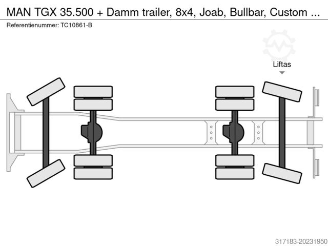 Hook arm system MAN TGX 35.500 + Damm trailer, 8x4, Joab, Bullbar, ...
