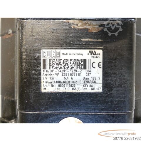 Control unit KUKA 1FK7081-5AZ91-1ZZ9-Z S04 Servomotor SN: YFC351075181027