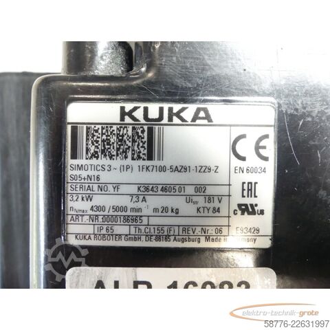 Control unit KUKA Kuka 1FK7100-5AZ91-1ZZ9-Z Servomotor SN: YFK3643460601002